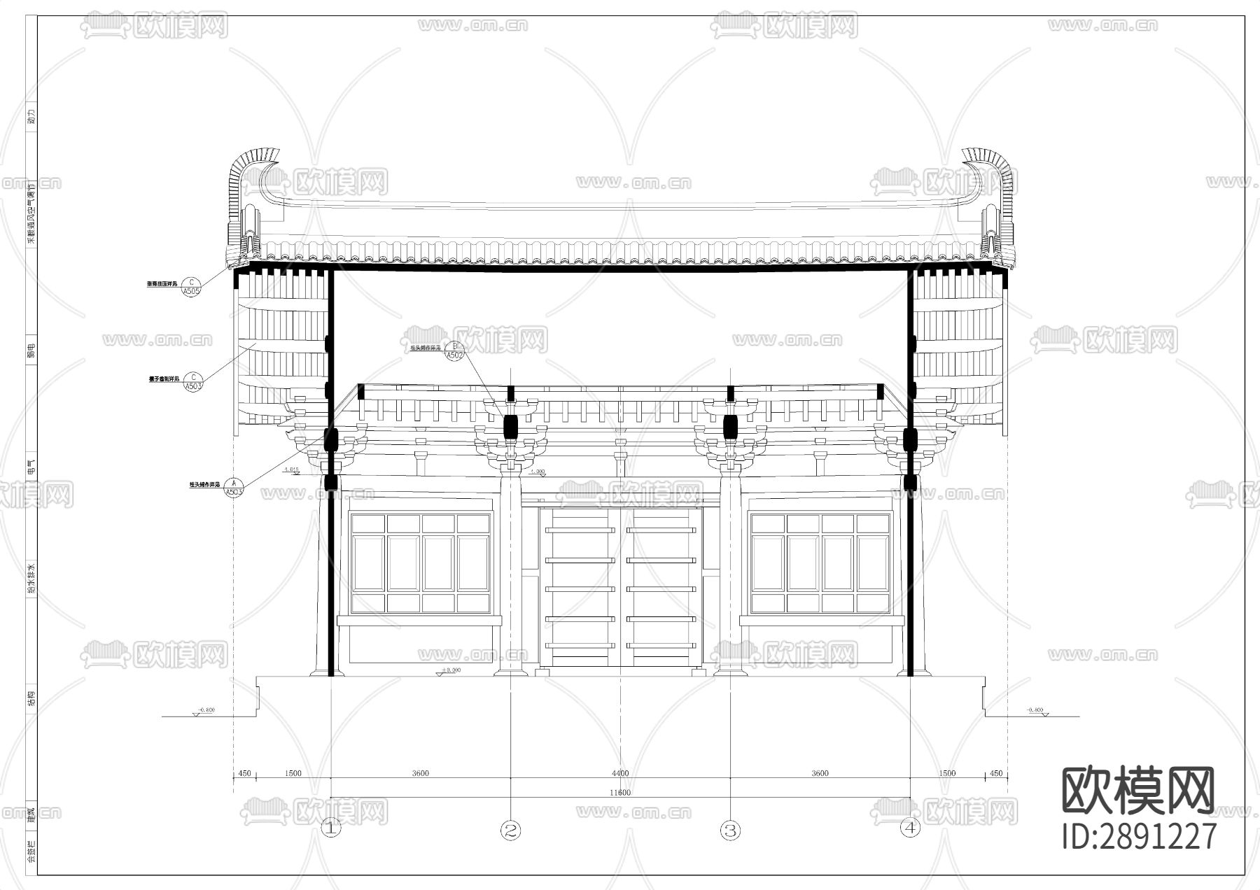古建寺庙剖节点大样图下载（渲染图1）