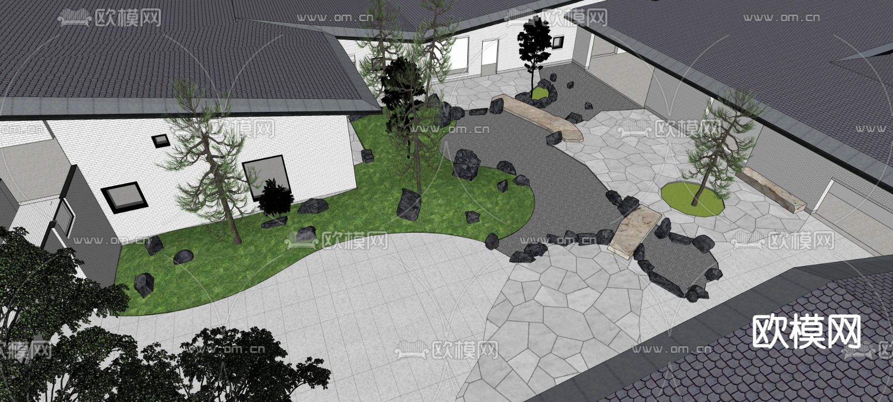 现代庭院景观su模型下载（渲染图2）