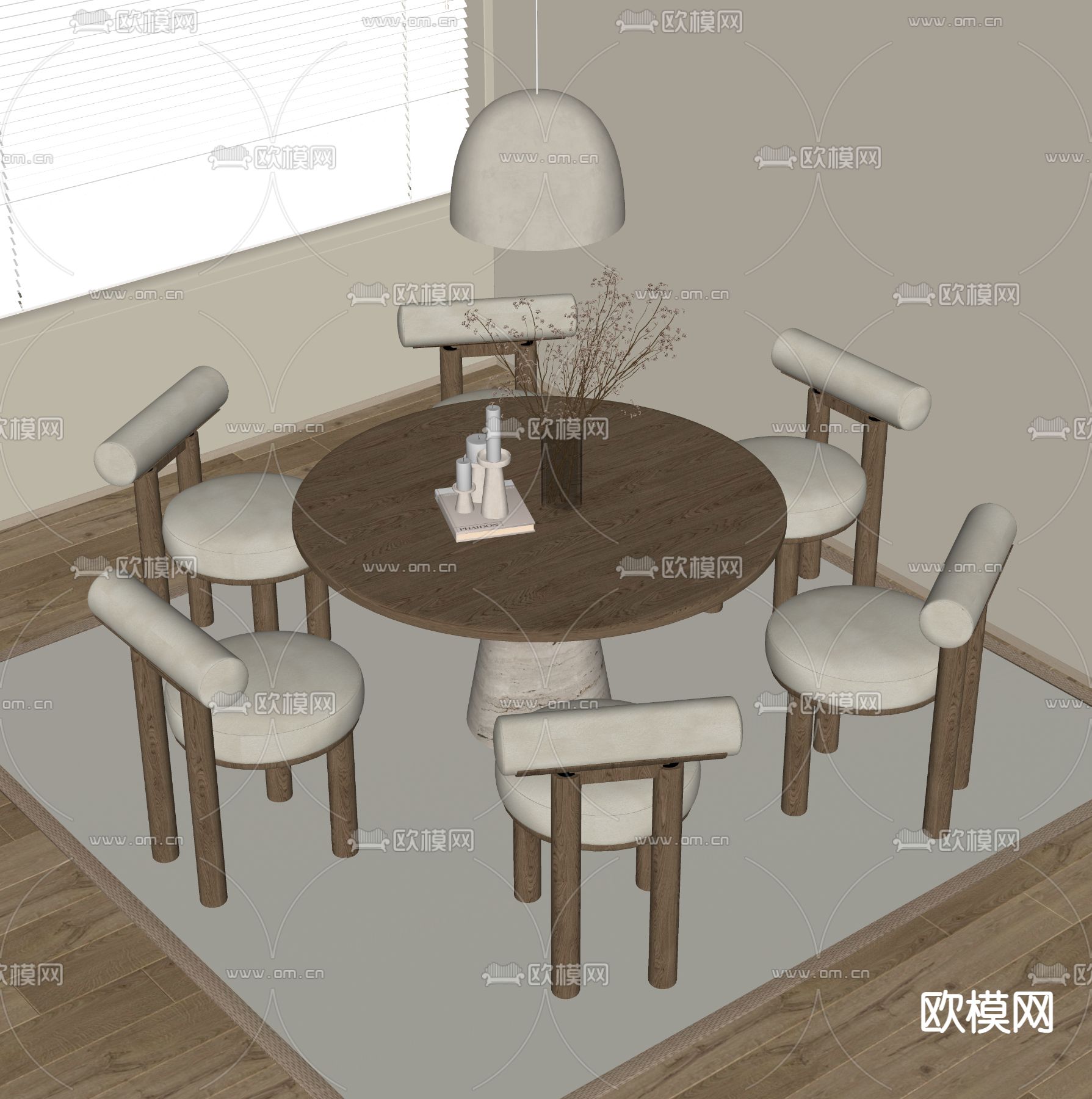 侘寂风餐桌椅su模型下载（渲染图2）
