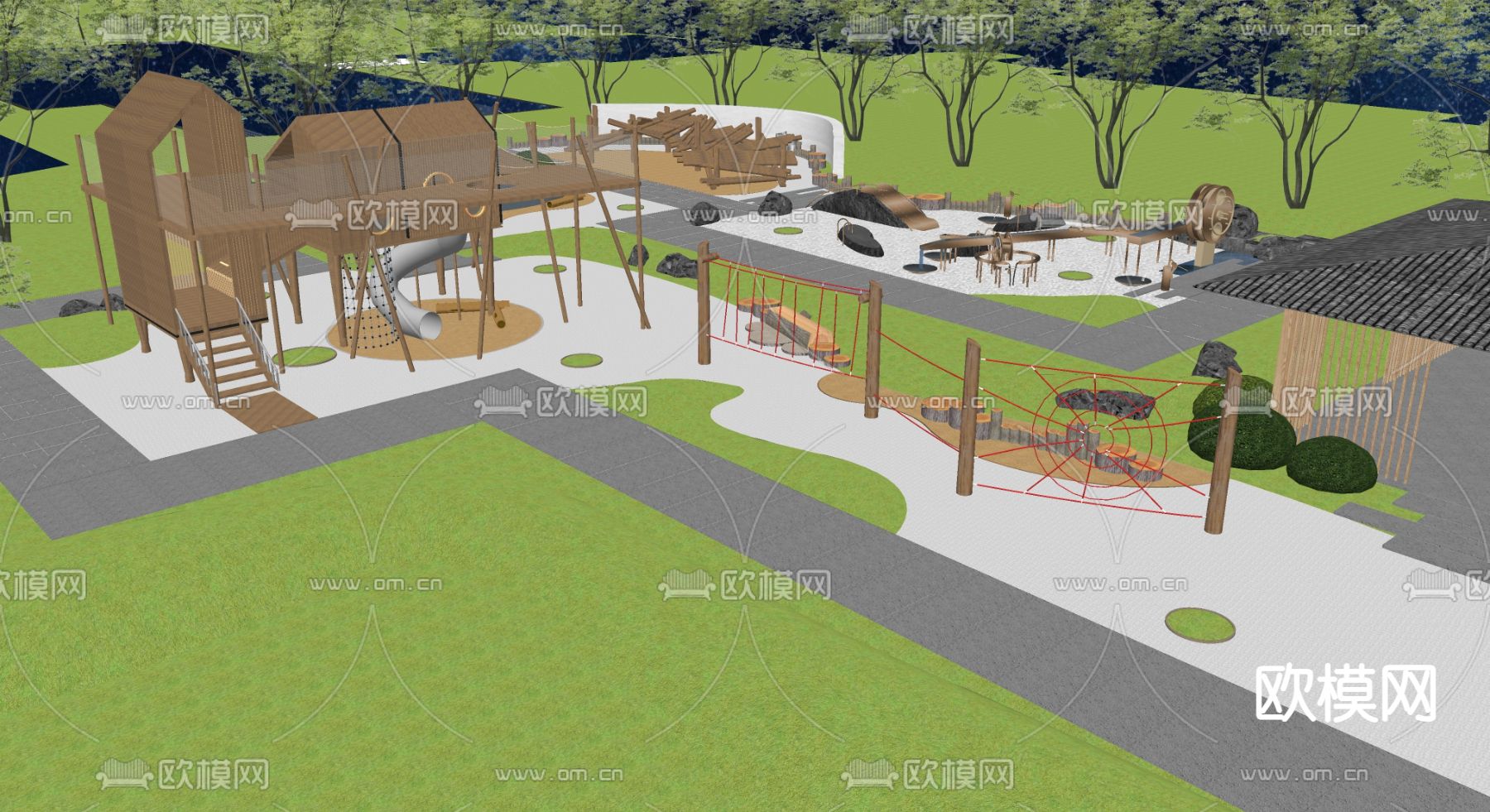 现代儿童游乐区su模型下载（渲染图1）