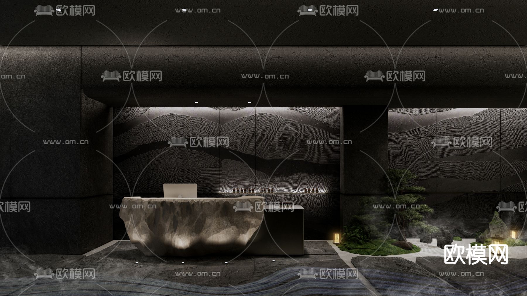 新中式会所前台su模型下载（渲染图1）