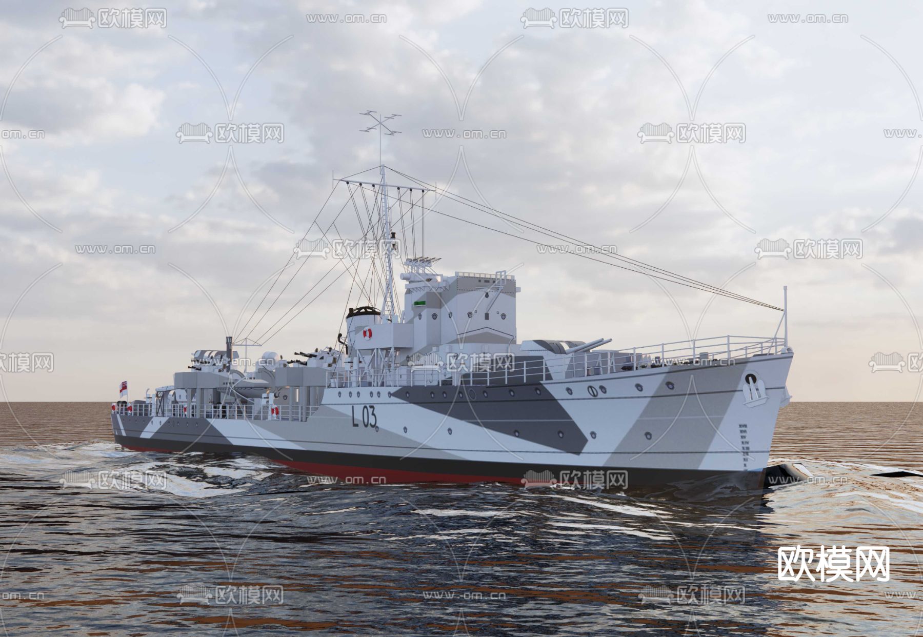 二战驱逐舰su模型下载（渲染图3）