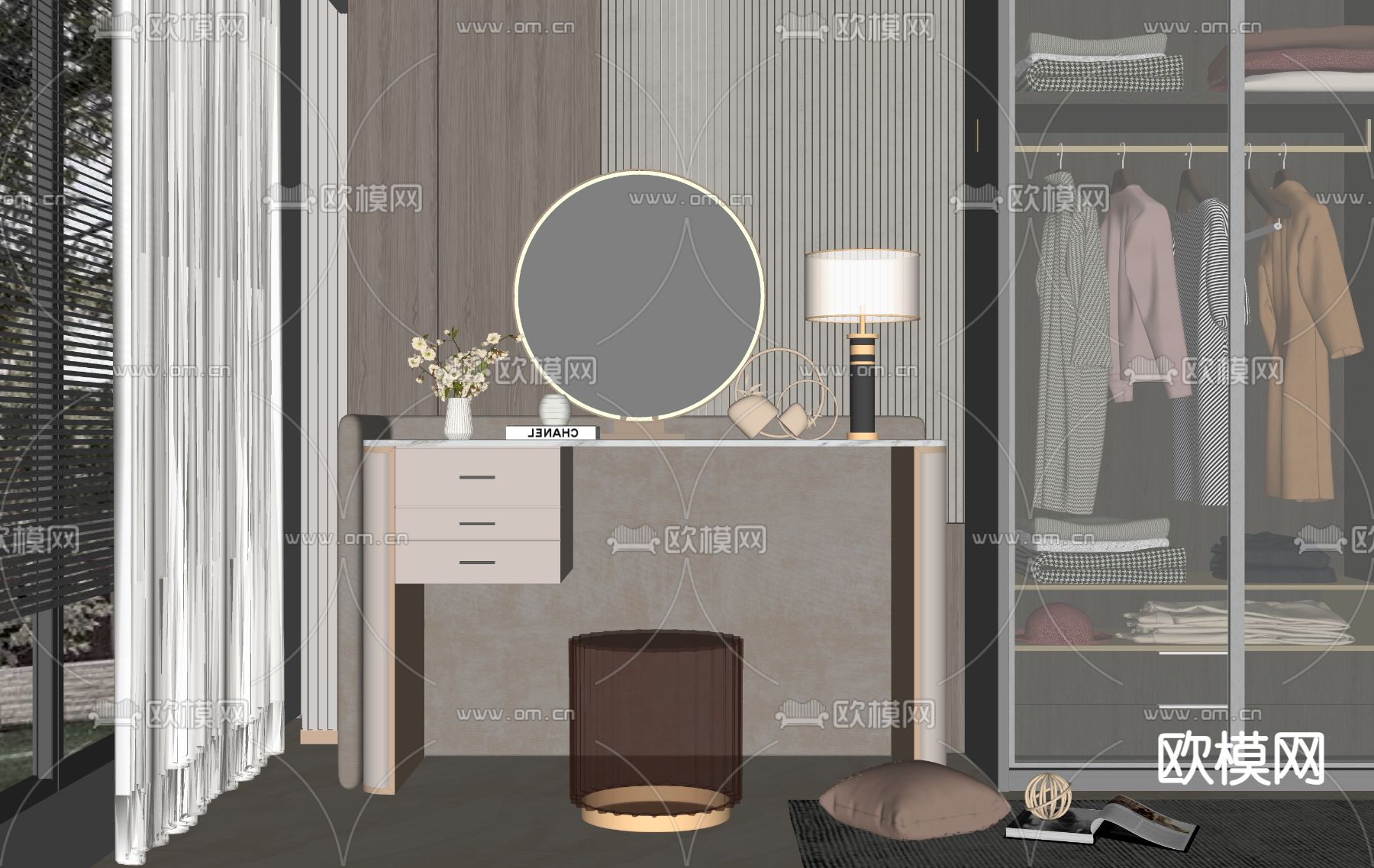 轻奢梳妆台su模型下载（渲染图2）