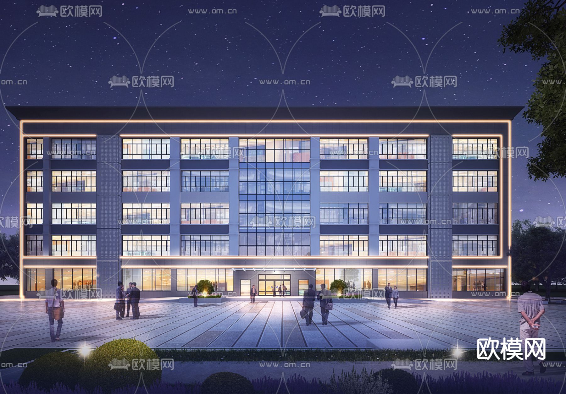 办公楼外观 夜景3d模型下载