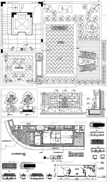 園林花園 空中庭院 屋頂花園 別墅花園CAD施工圖下載(渲染圖2)