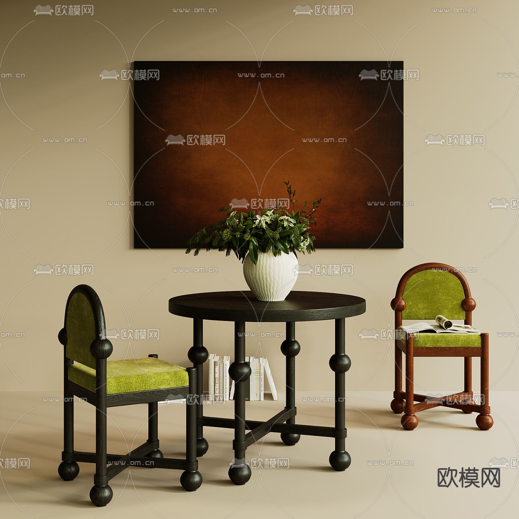 中古风椅子 餐椅3d模型下载