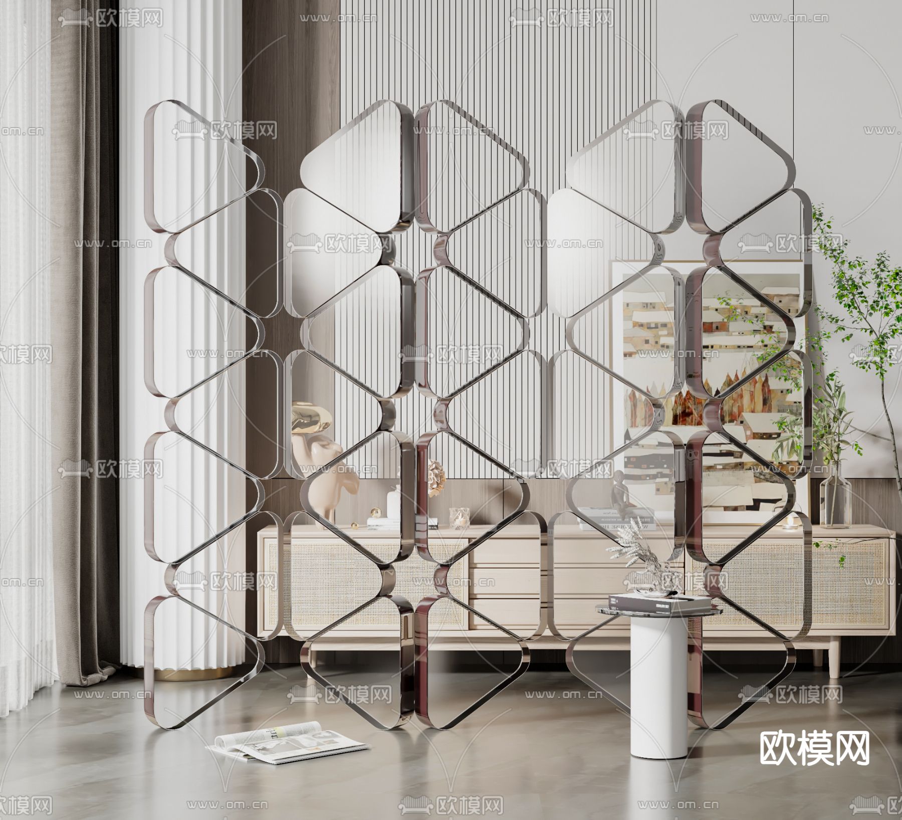 现代屏风隔断su模型下载（渲染图1）