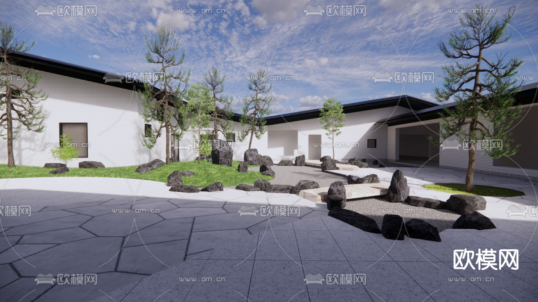 现代庭院景观su模型下载（渲染图3）