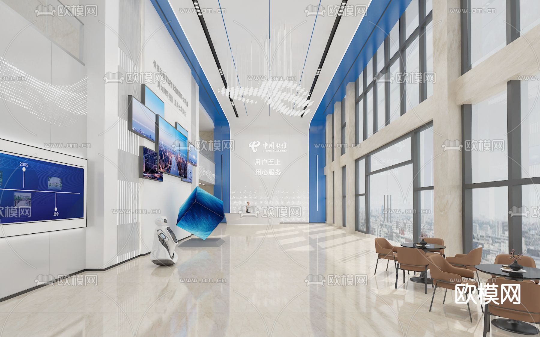 现代企业大厅 商务大堂3d模型下载（渲染图2）