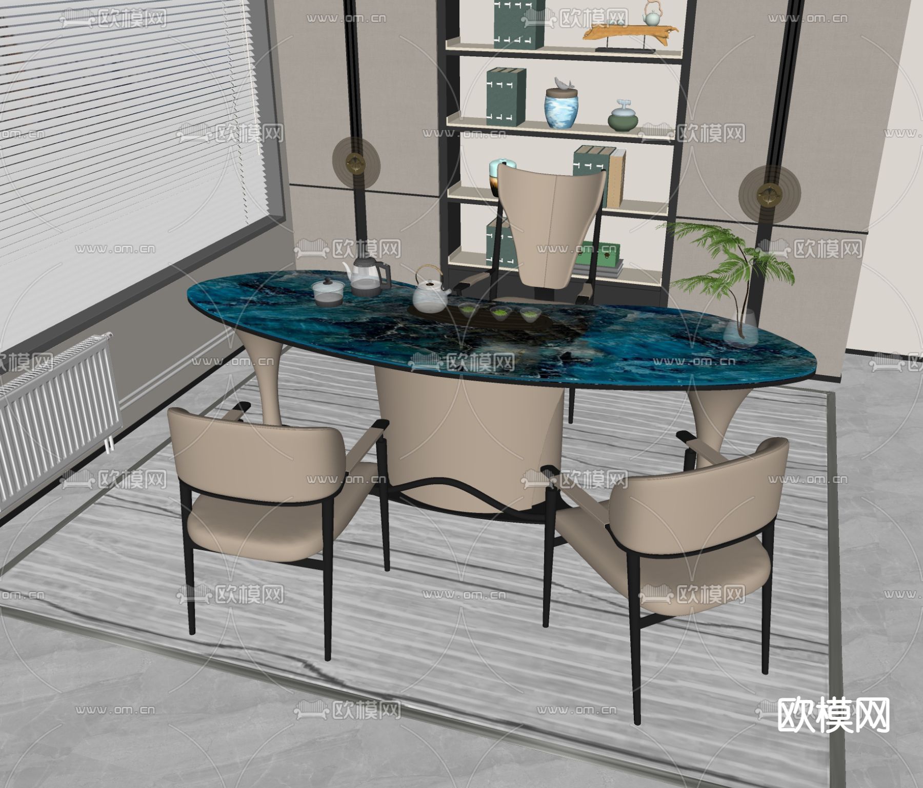 现代茶桌椅su模型下载（渲染图2）