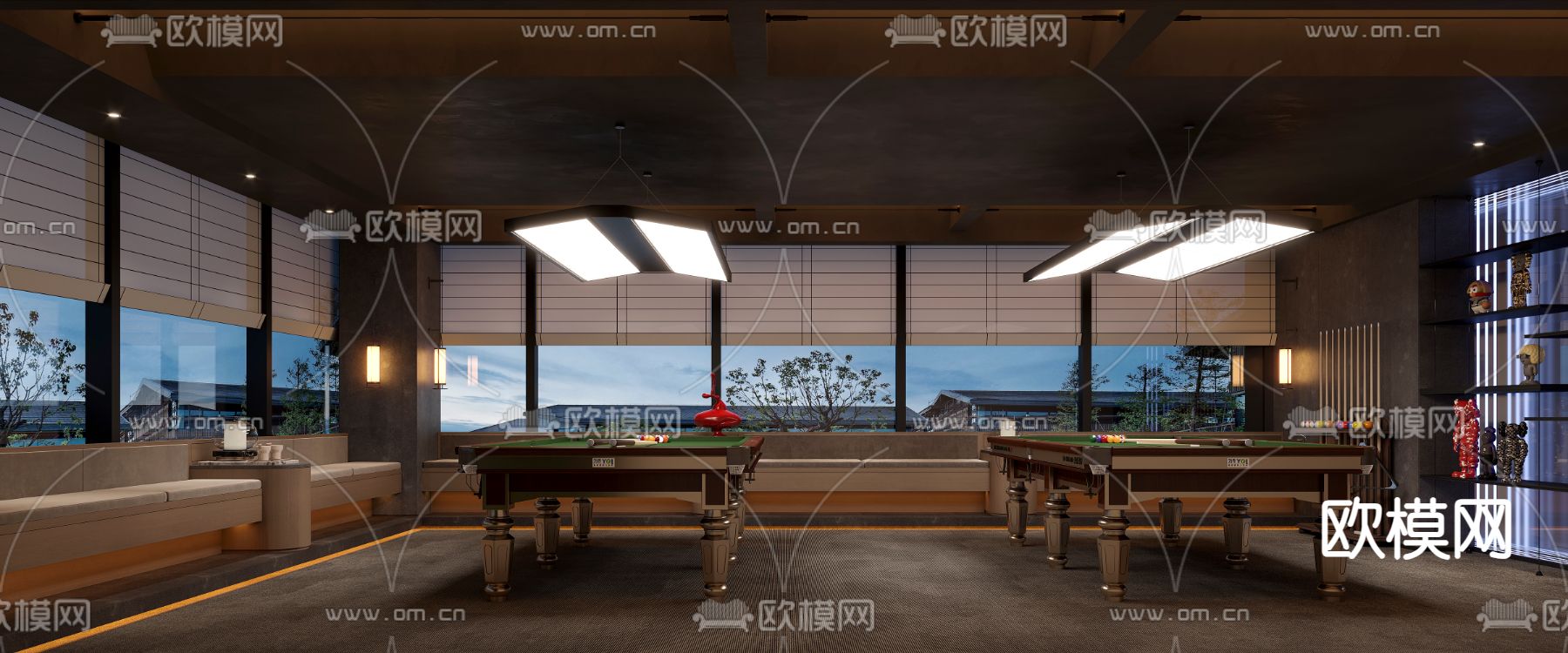 轻奢台球馆 桌球馆3d模型下载