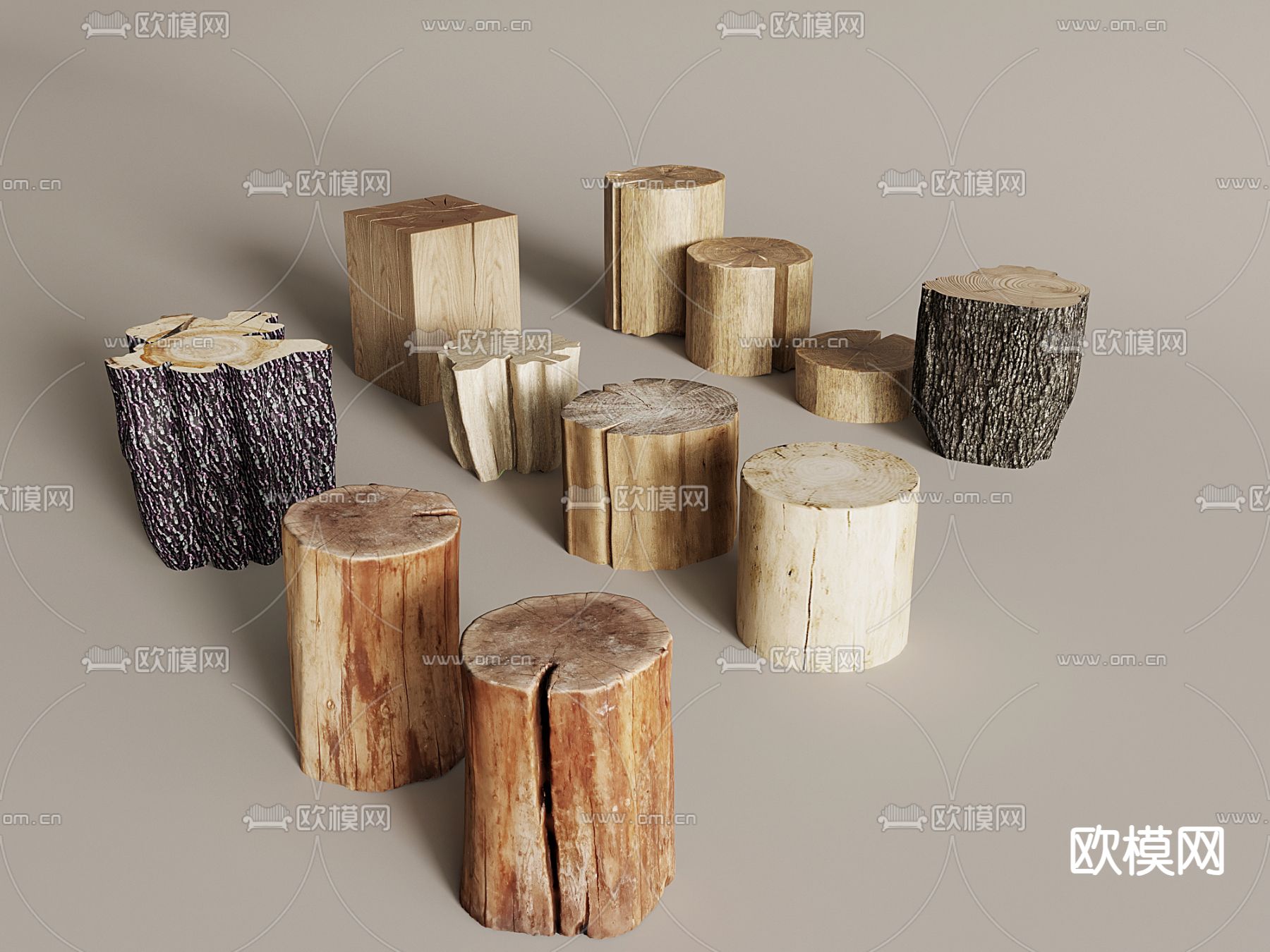 木桩 木头凳 树桩 旧木头 树墩3d模型下载