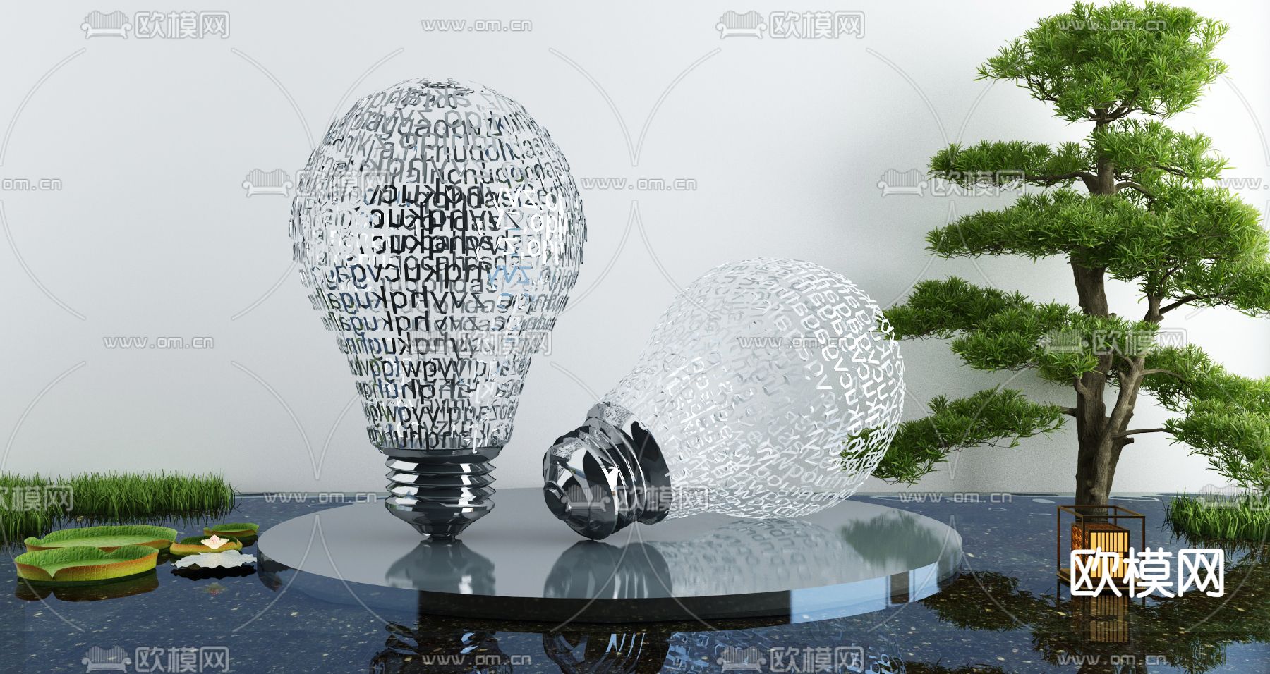 灯泡小品 水池 景观3d模型下载