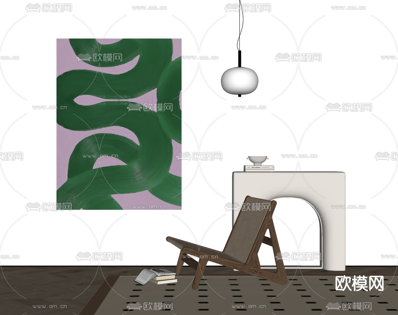 侘寂风抽象画 装饰画su模型下载（渲染图2）