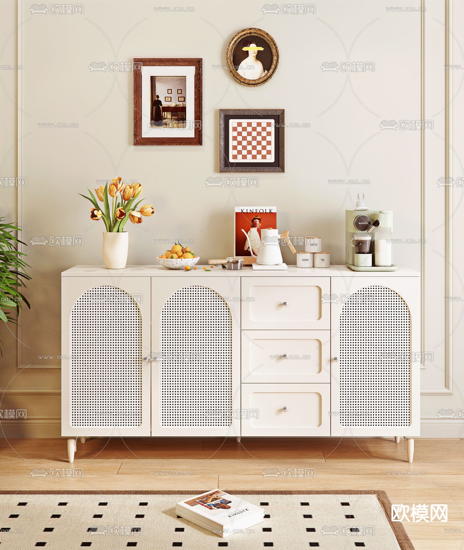 法式餐边柜su模型下载（渲染图1）