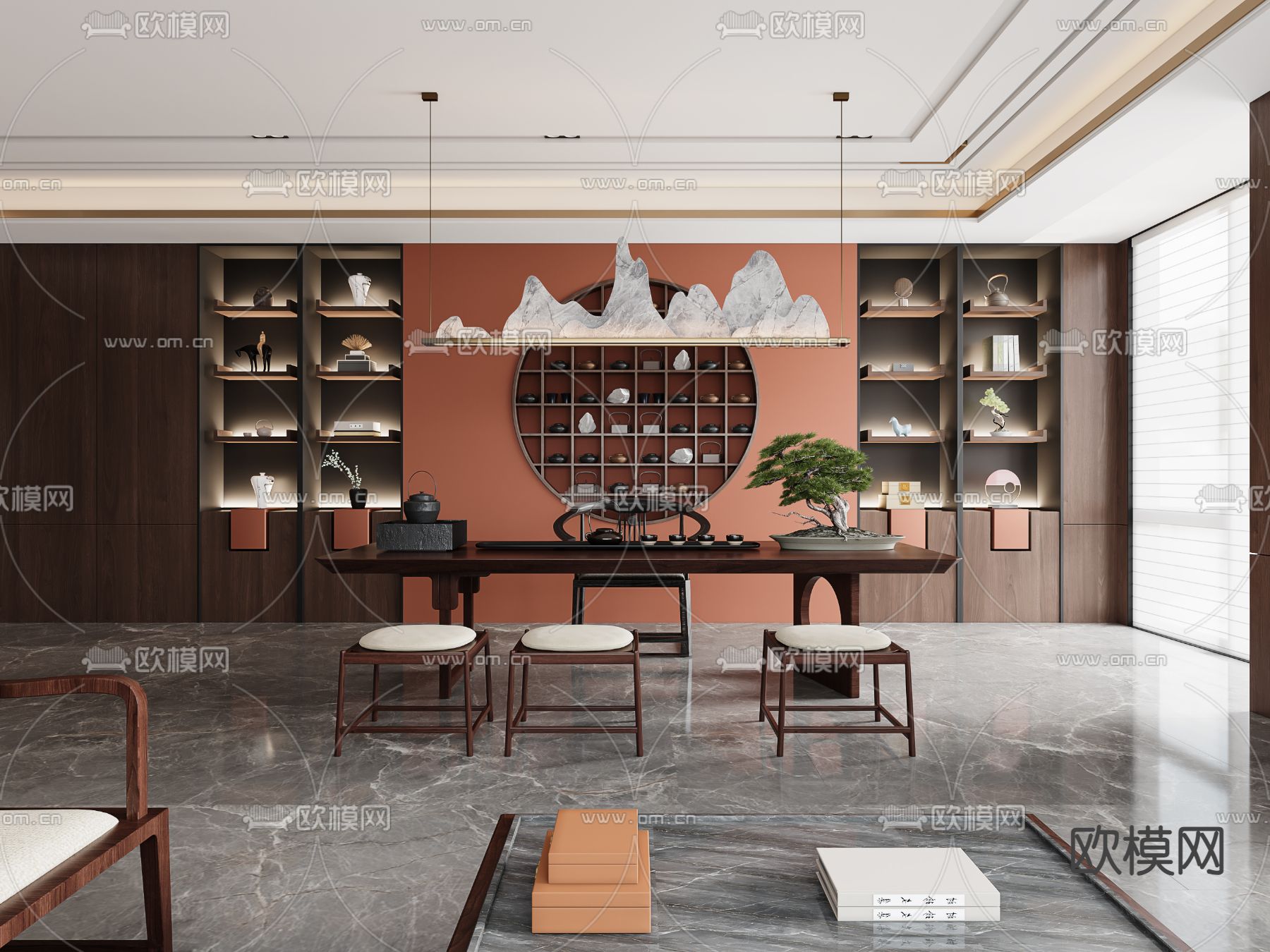 中式接待室 洽谈室3d模型下载（渲染图2）