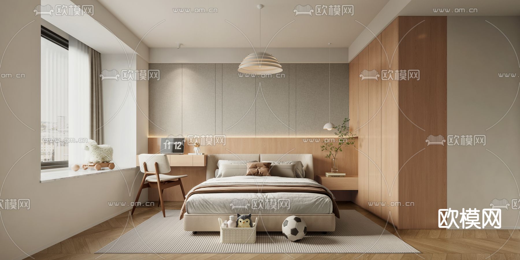 奶油风卧室 主卧 主人房3d模型下载