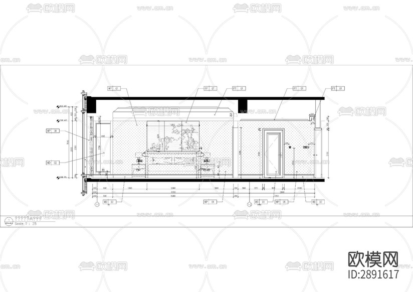 饭店酒店客房单间CAD施工图下载(渲染图3)