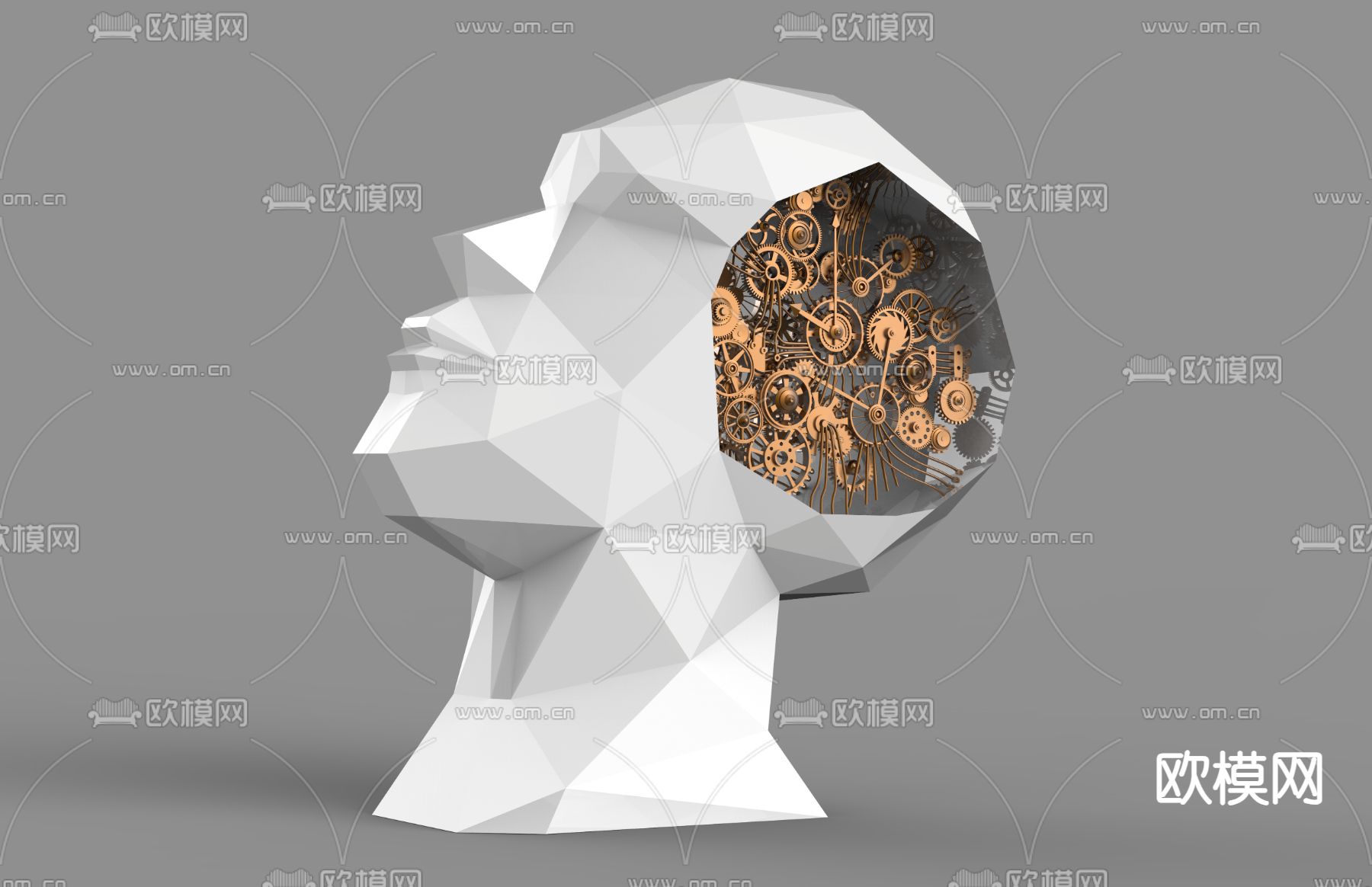 齿轮雕塑 头像雕塑 摆件3d模型下载（渲染图1）