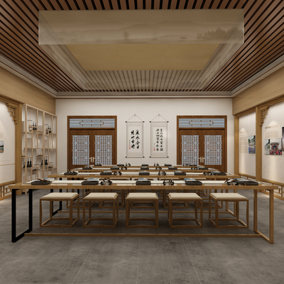  新中式书法教室su模型 