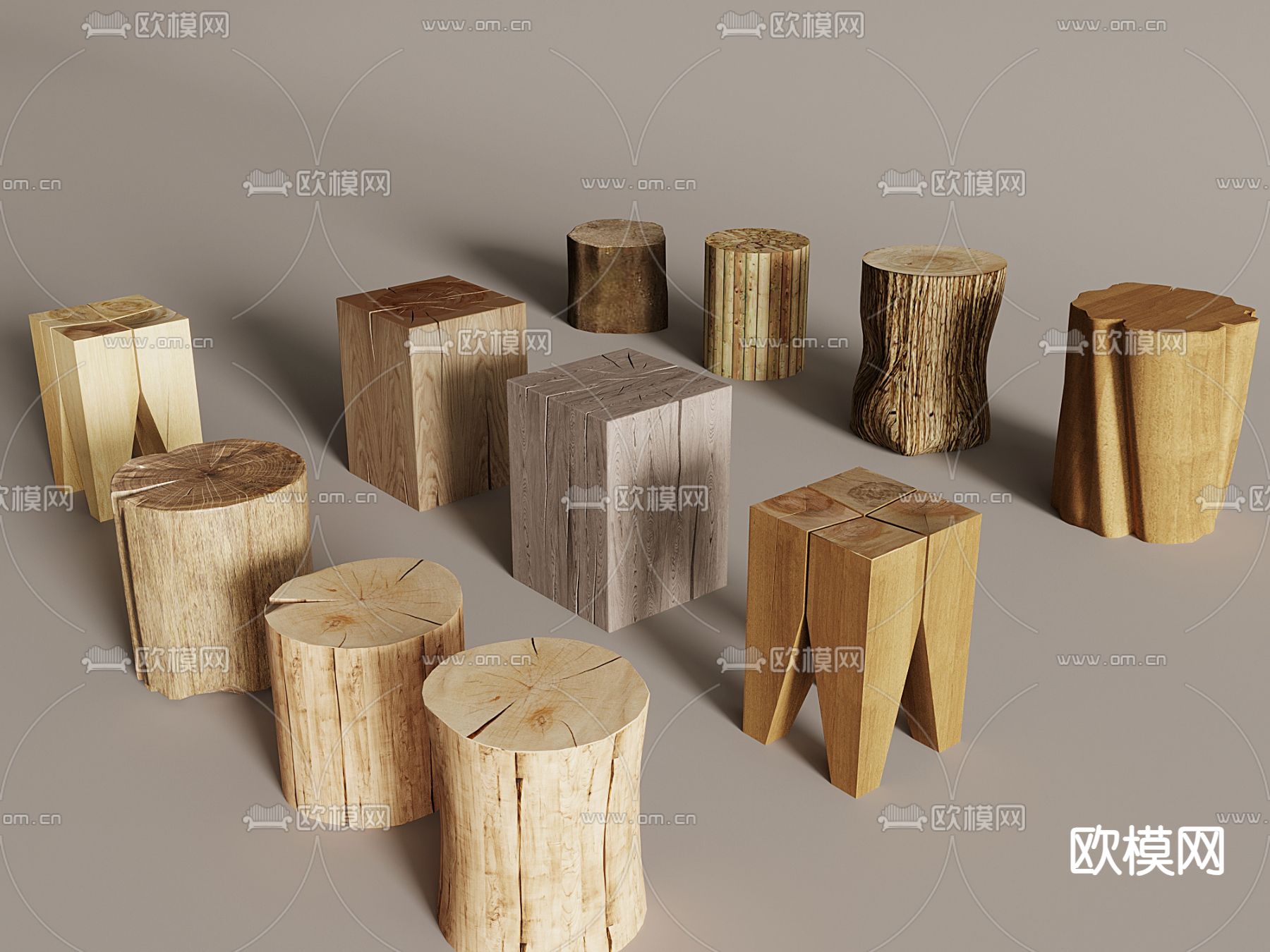 自然风木桩 木头凳su模型下载（渲染图1）