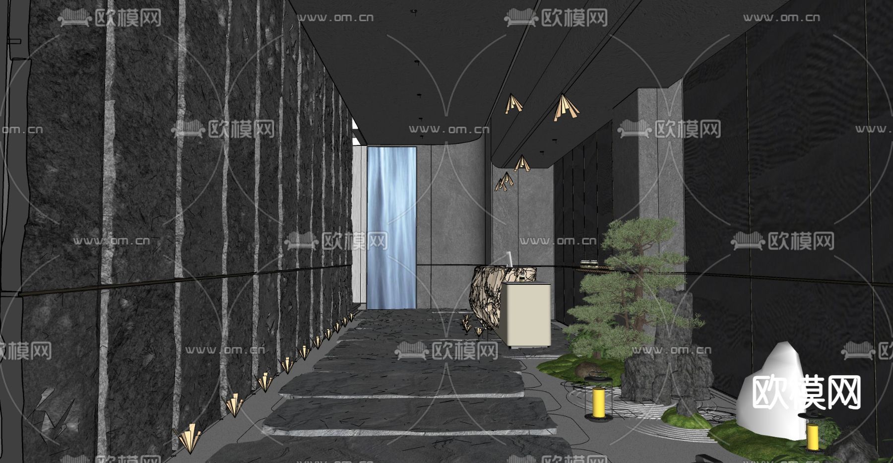 新中式会所前台su模型下载（渲染图3）