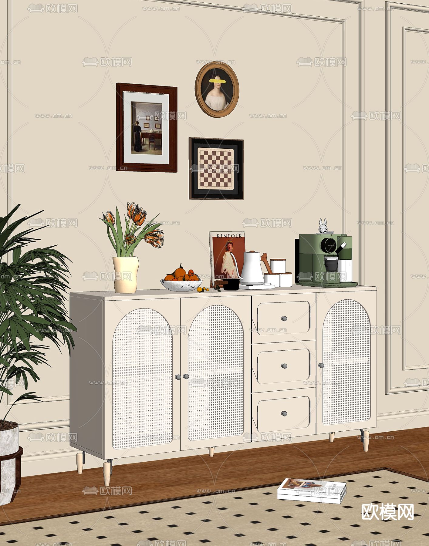 法式餐边柜su模型下载（渲染图2）