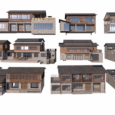 新中式民宿建筑su模型