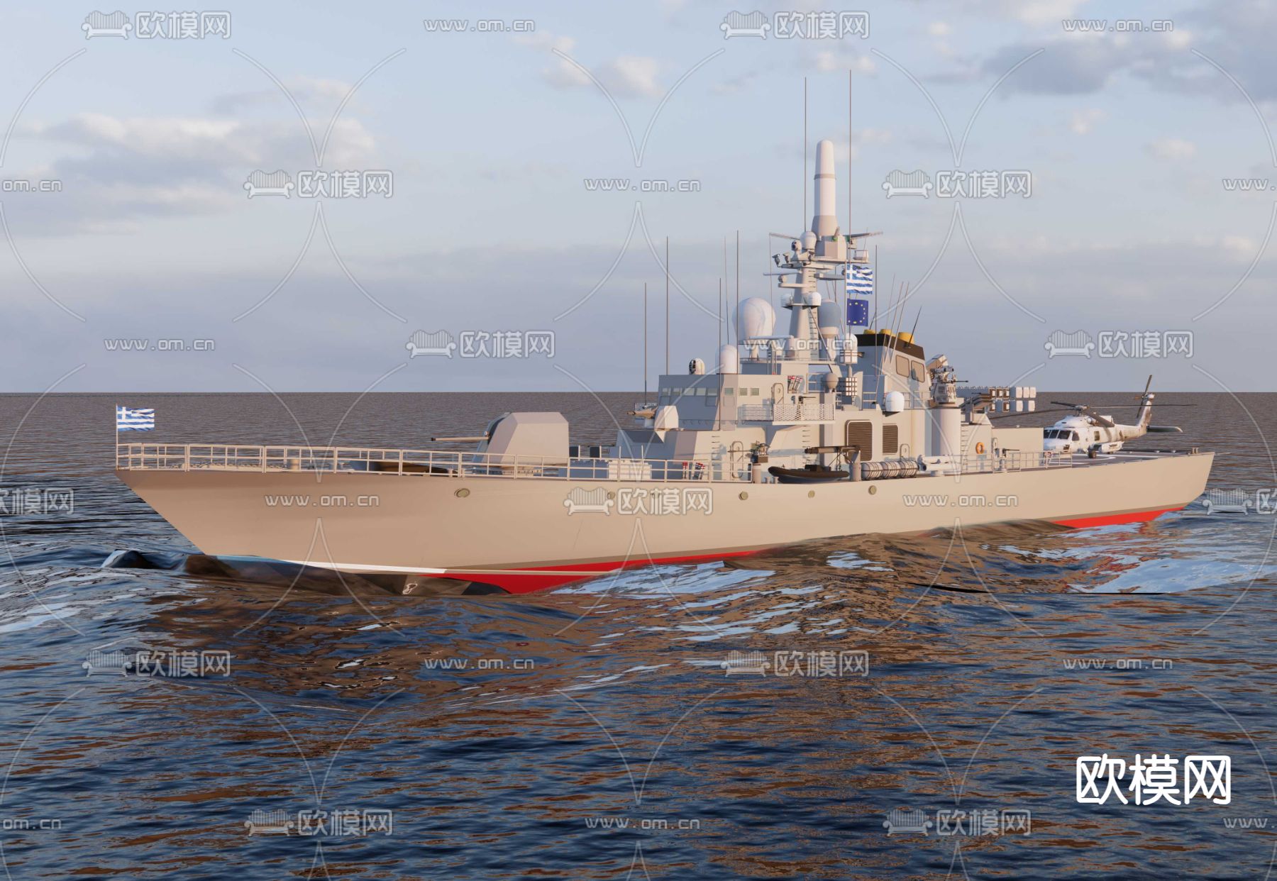 海军导弹护卫舰su模型下载（渲染图1）