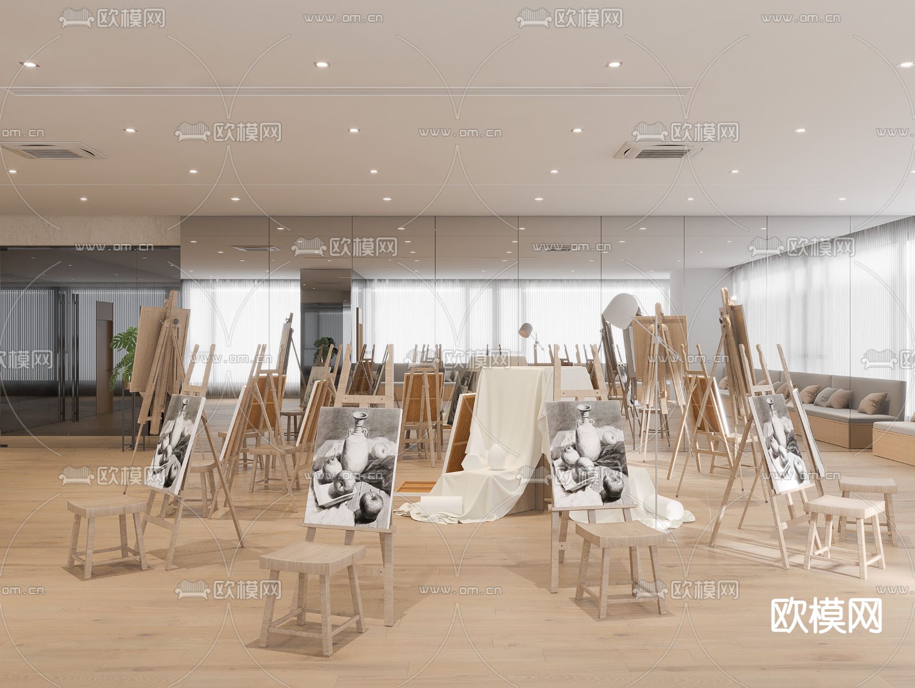 美术室 绘画室 培训3d模型下载