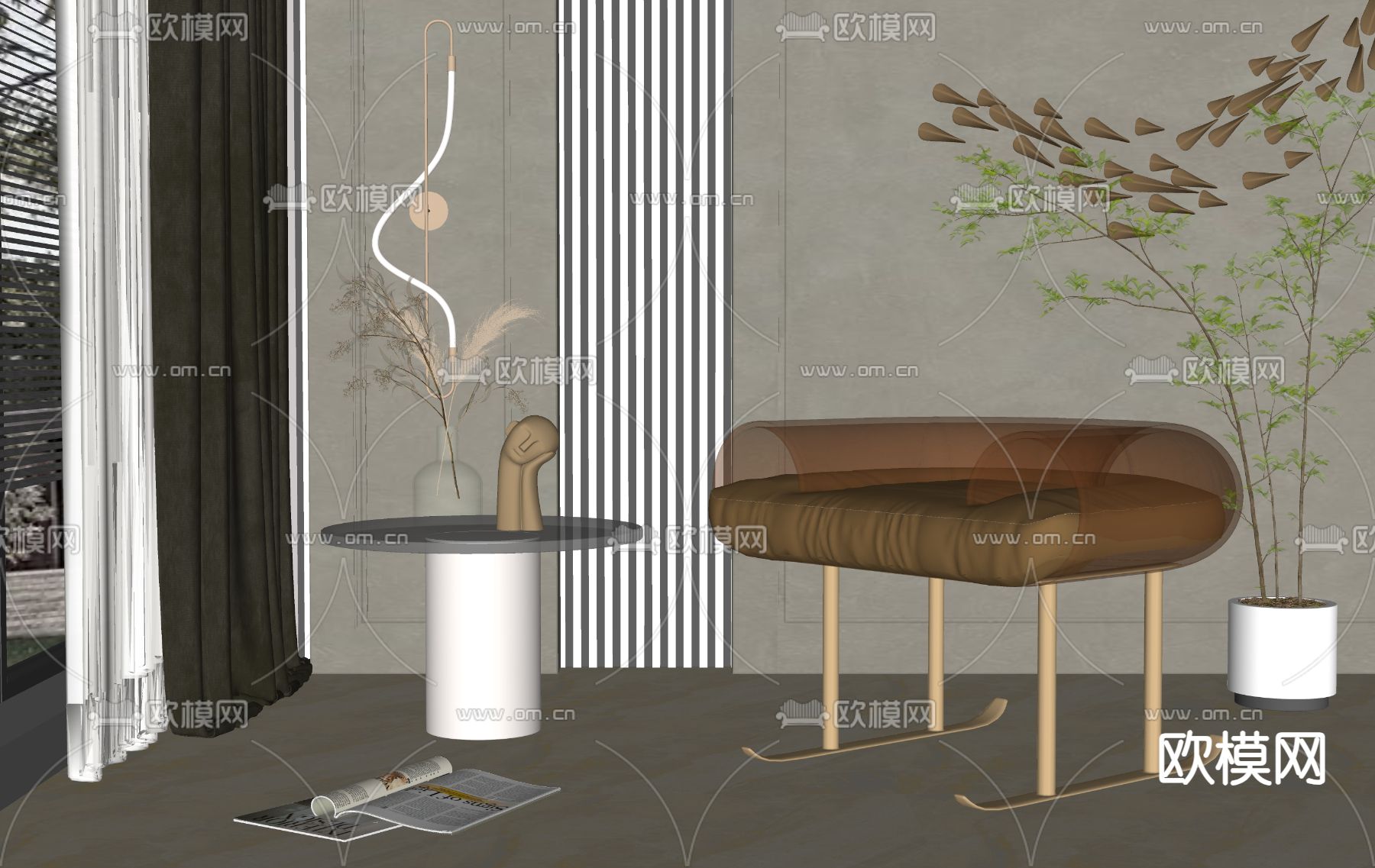 轻奢休闲椅su模型下载（渲染图2）