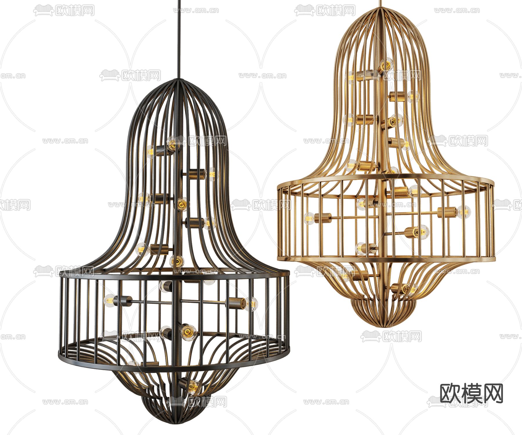 美式吊灯 鸟笼吊灯3d模型下载