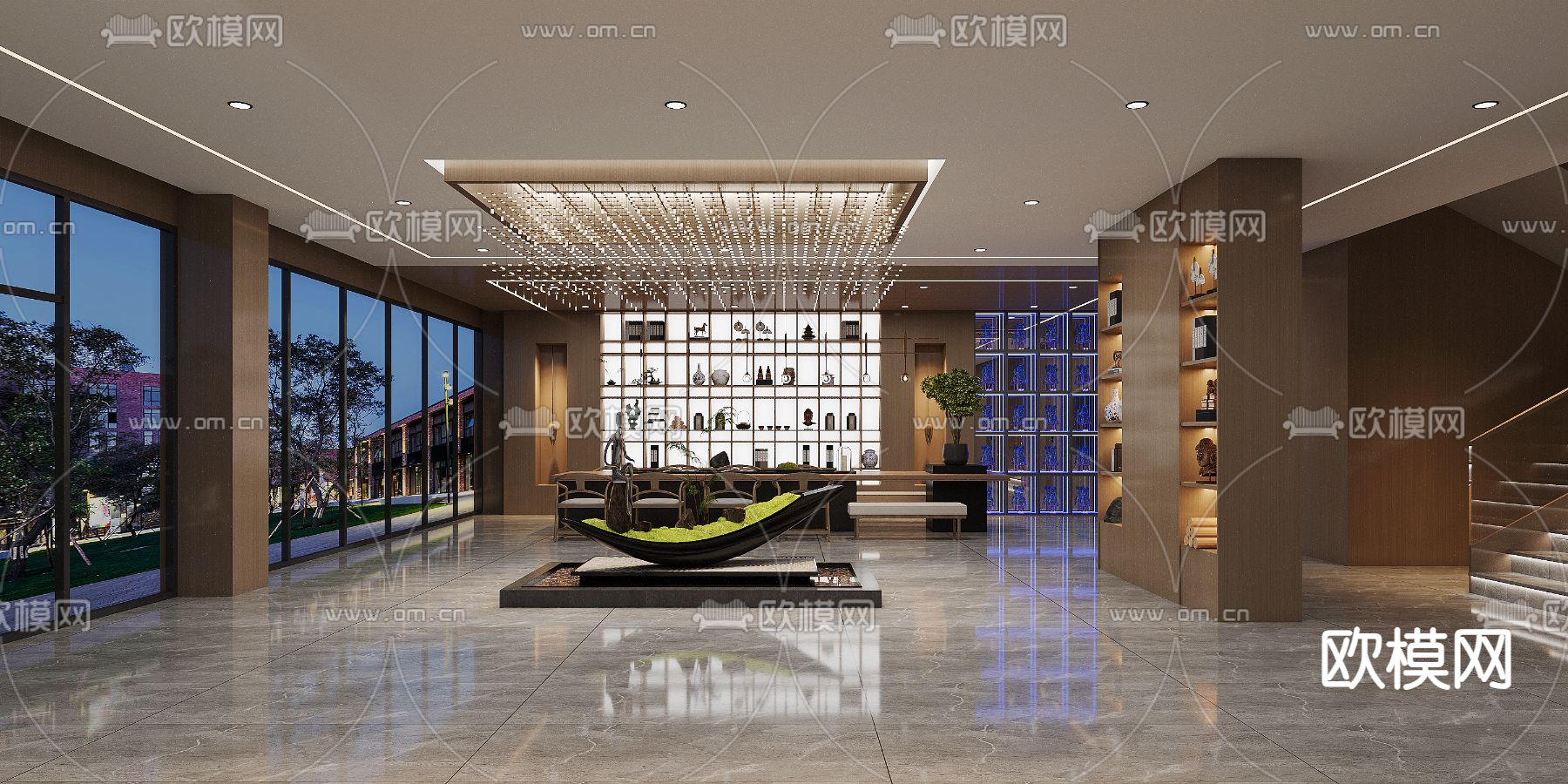 酒店大堂 前台3d模型下载（渲染图1）