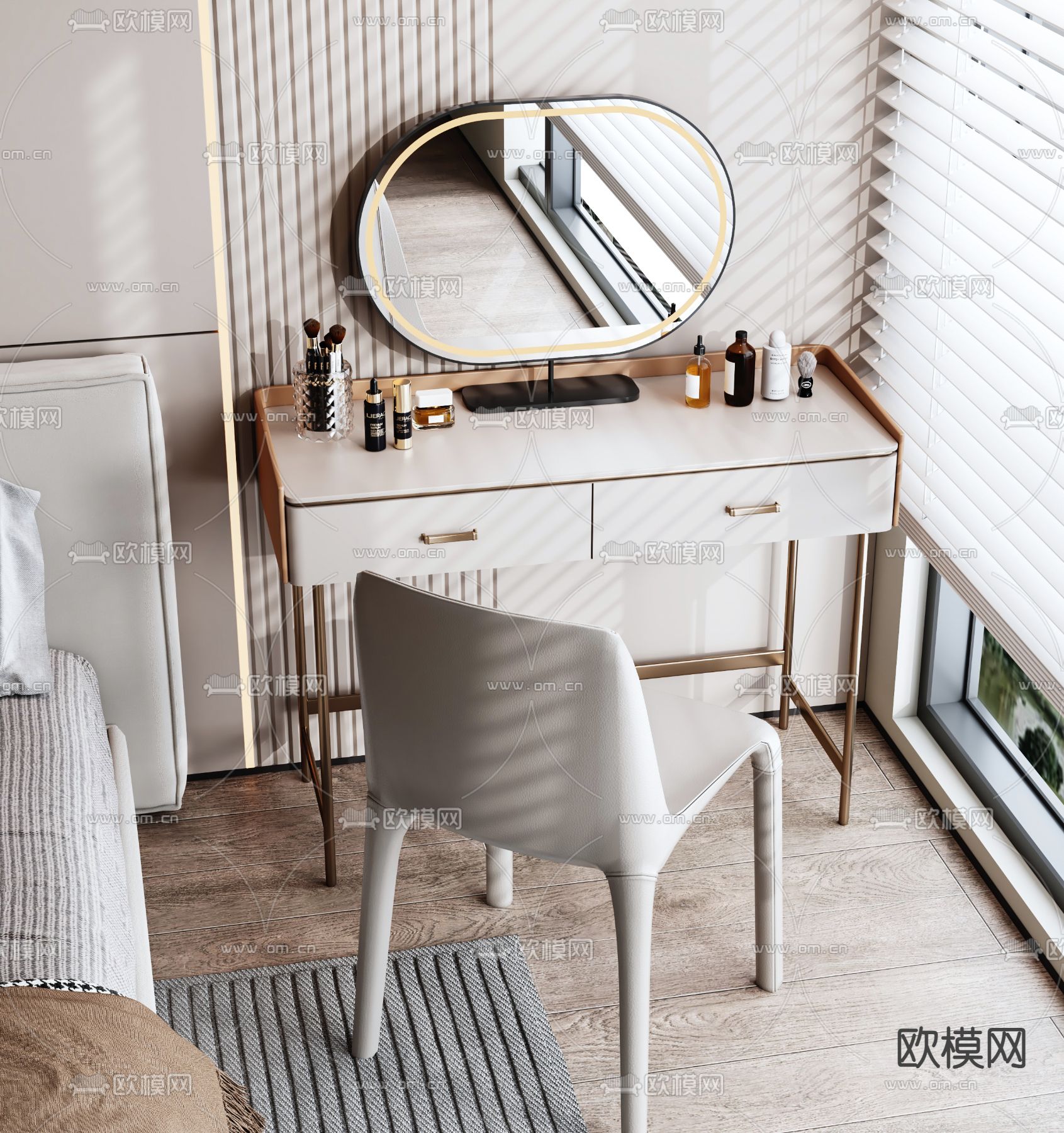 现代梳妆台su模型下载（渲染图1）