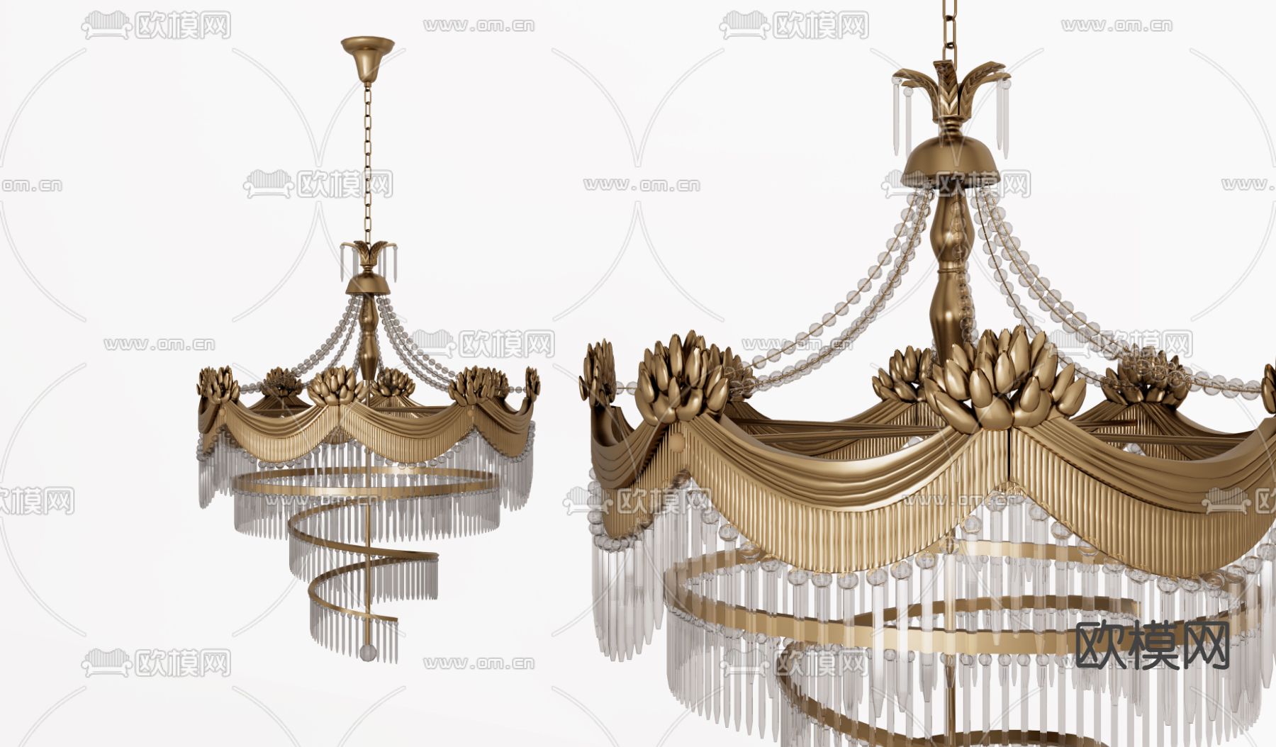欧式古典水晶吊灯su模型下载（渲染图1）