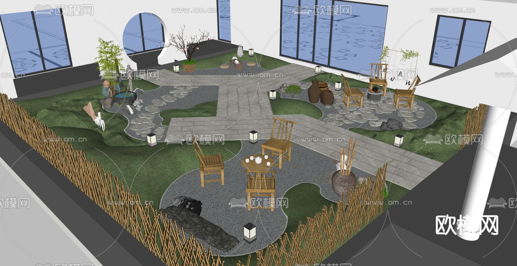 现代庭院su模型下载（渲染图4）
