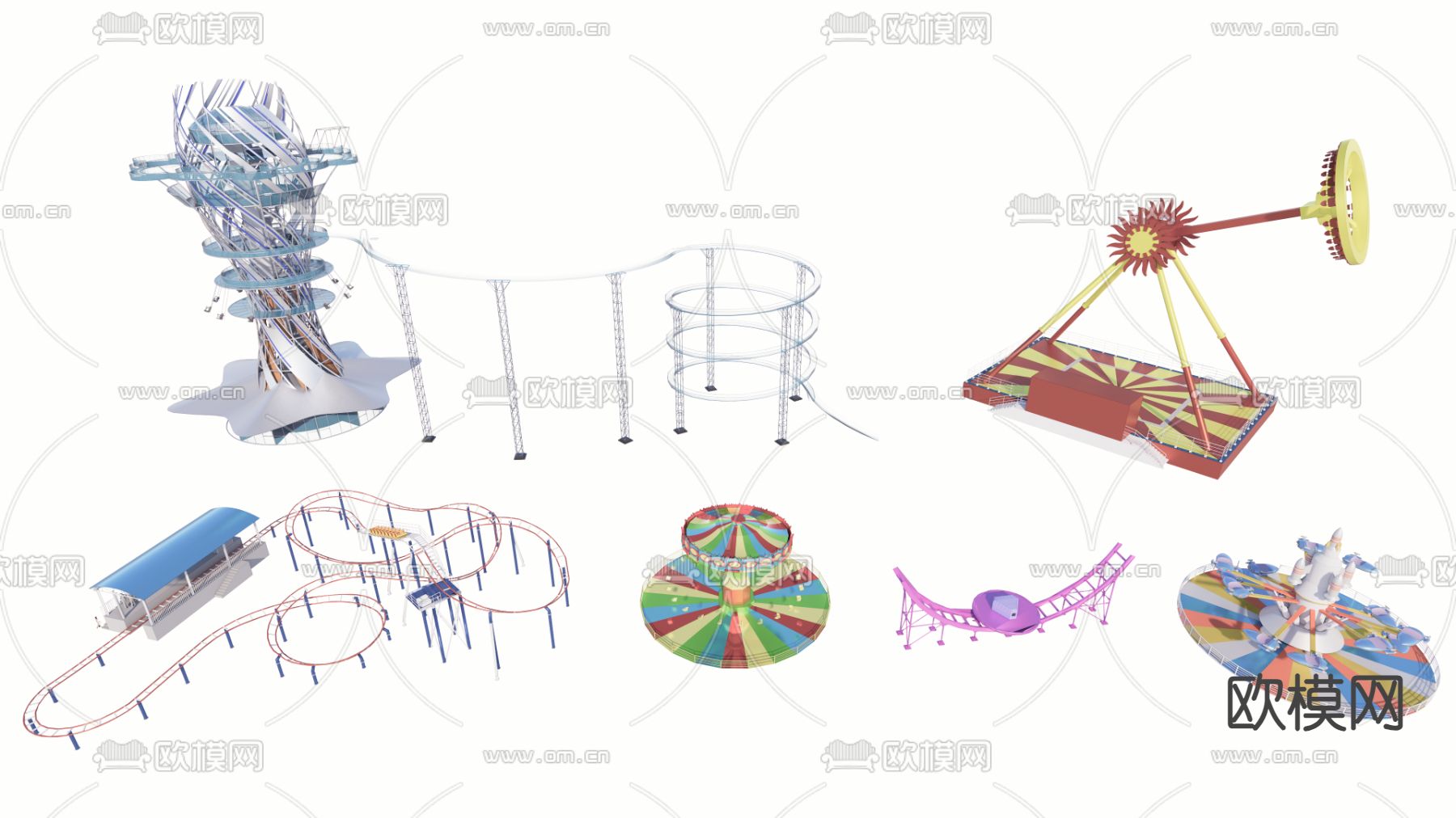 游乐设施 游乐器械 旋转木马su模型下载（渲染图1）