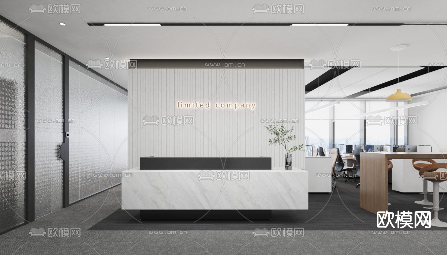 现代公共办公区su模型下载（渲染图4）