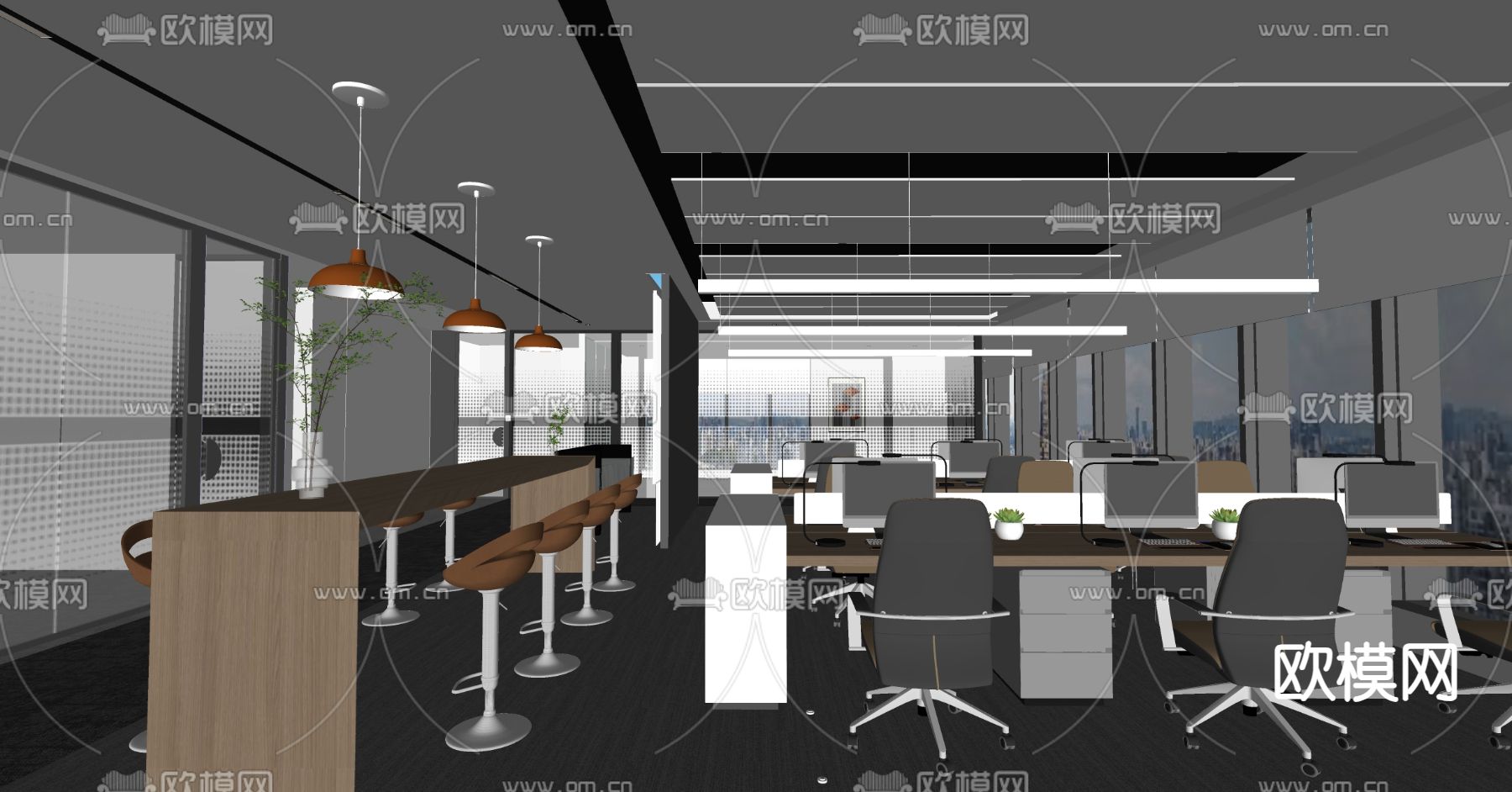 现代公共办公区su模型下载（渲染图2）