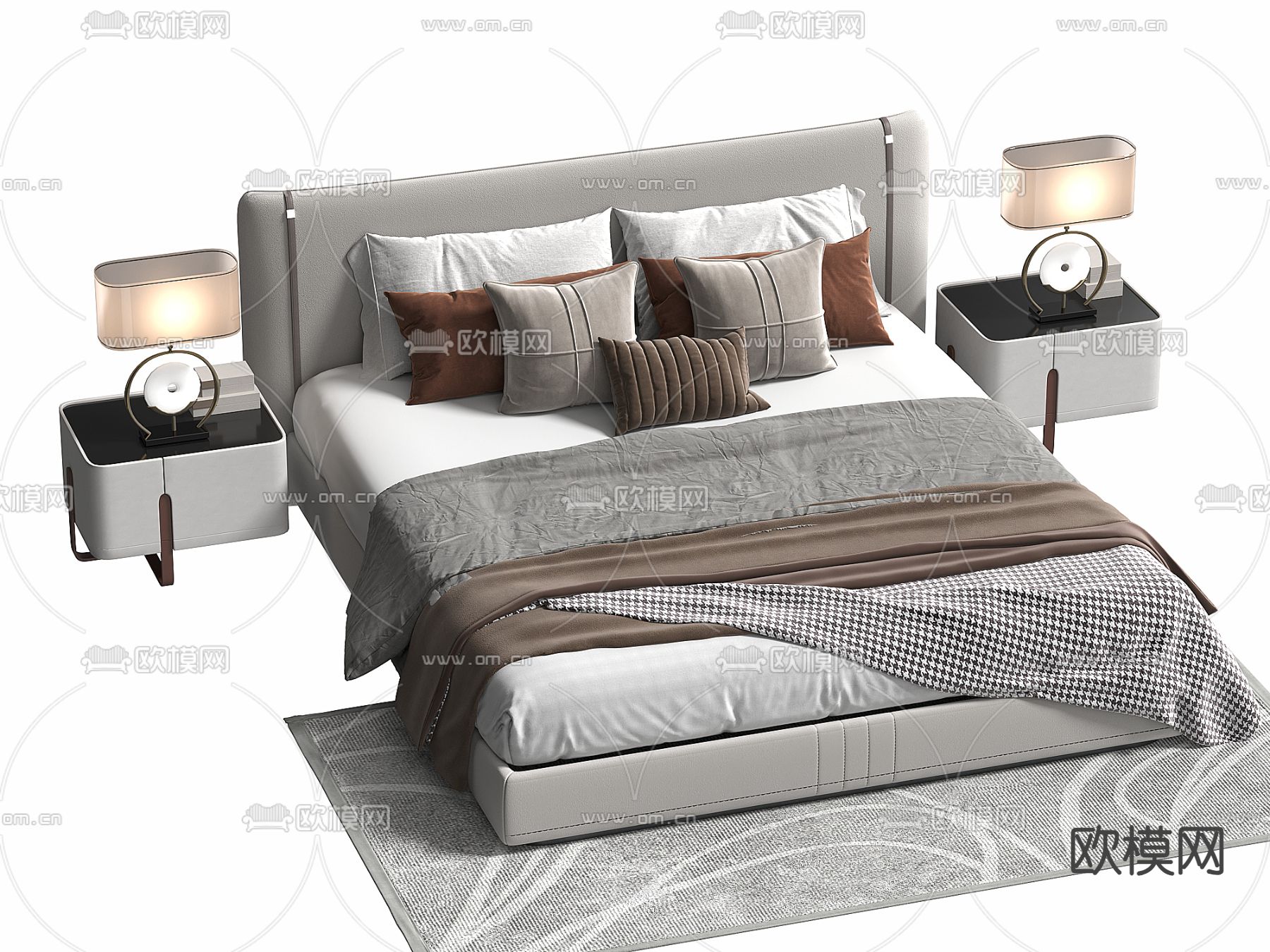 新中式双人床3d模型下载