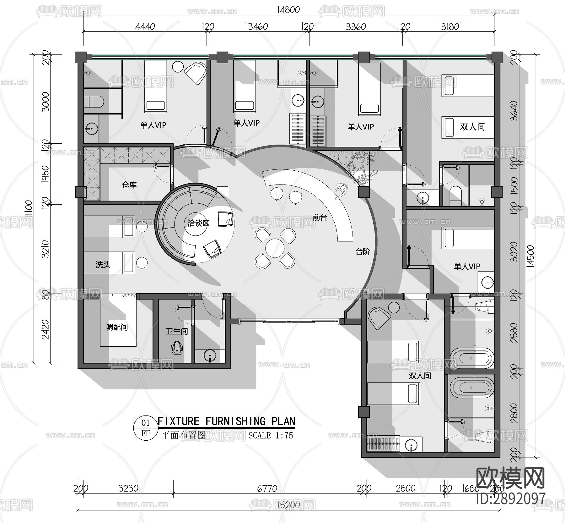 美容院cad平面布置图下载