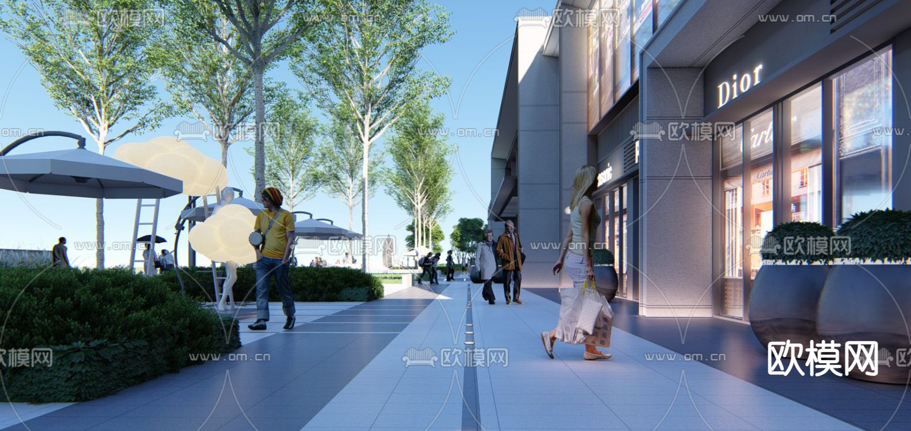 现代商业街su模型下载（渲染图1）