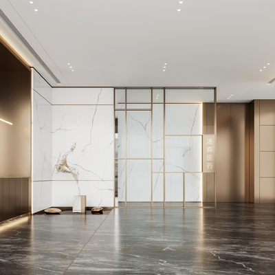  现代公司大堂 办公前台su模型 