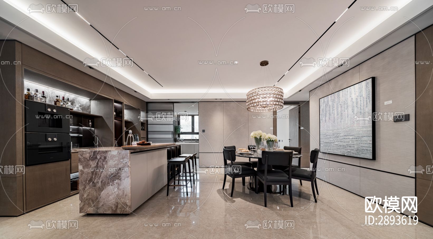 家装平层cad施工图下载（渲染图3）