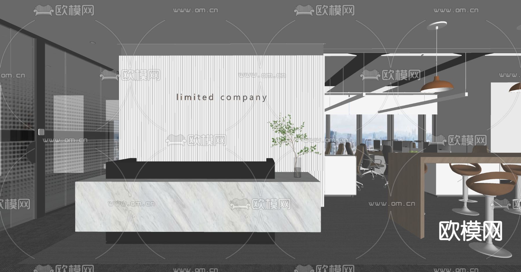 现代公共办公区su模型下载（渲染图3）