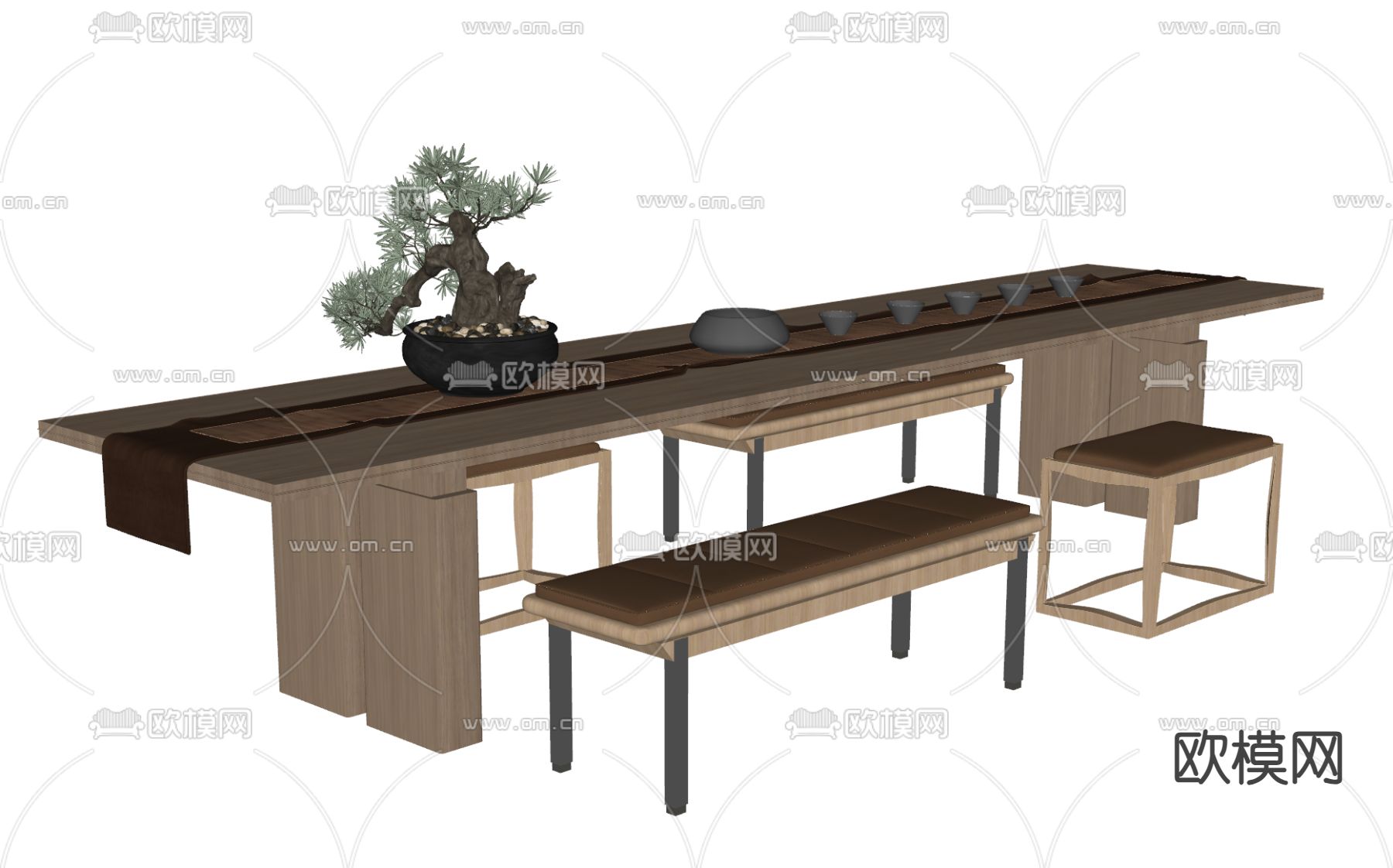 现代茶桌椅su模型下载（渲染图2）