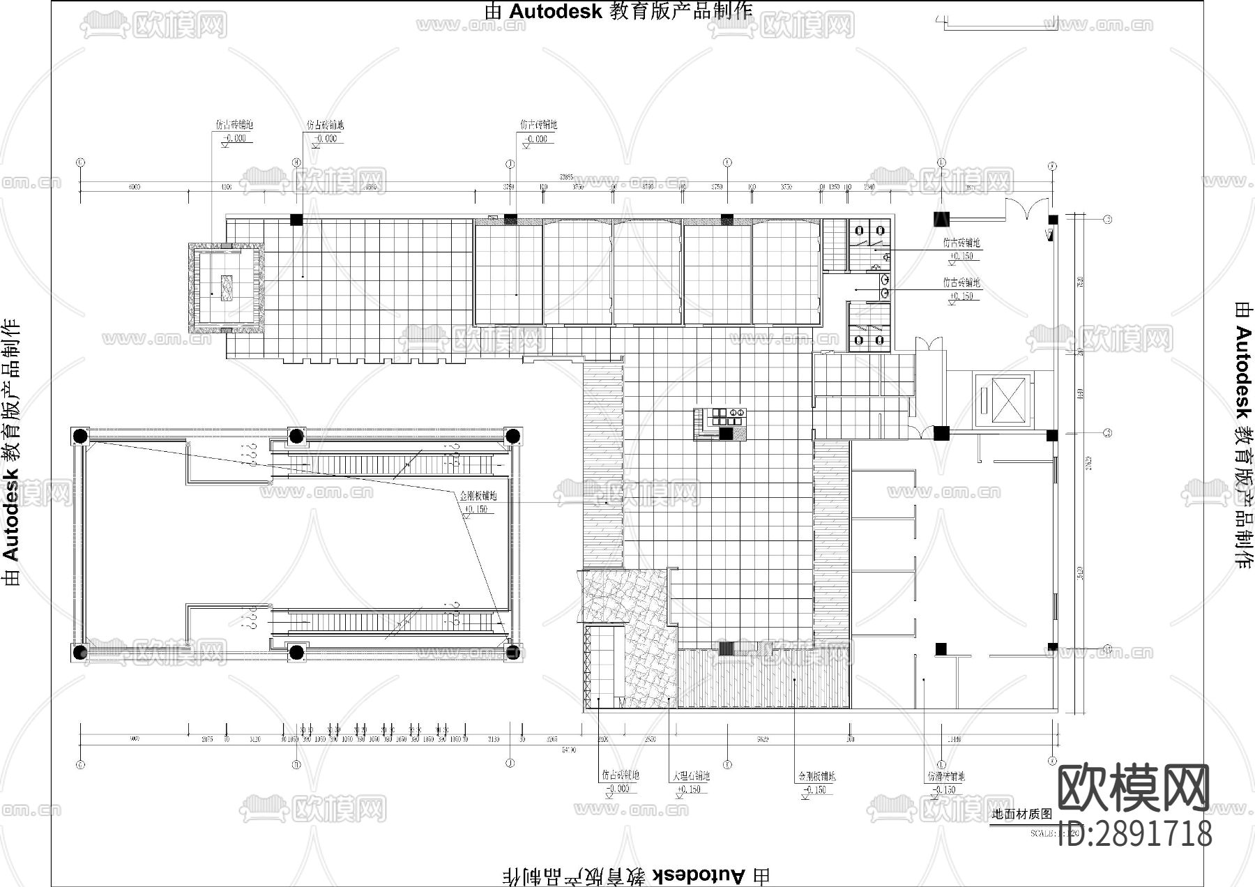 餐厅cad平面图下载（渲染图2）