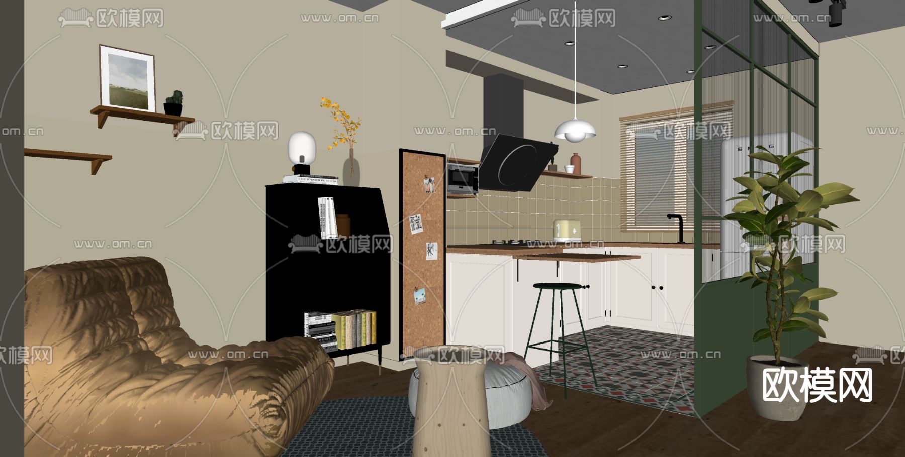 侘寂风厨房su模型下载（渲染图4）
