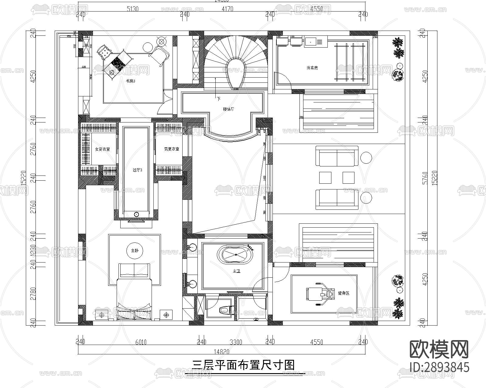 别墅cad施工图下载（渲染图8）