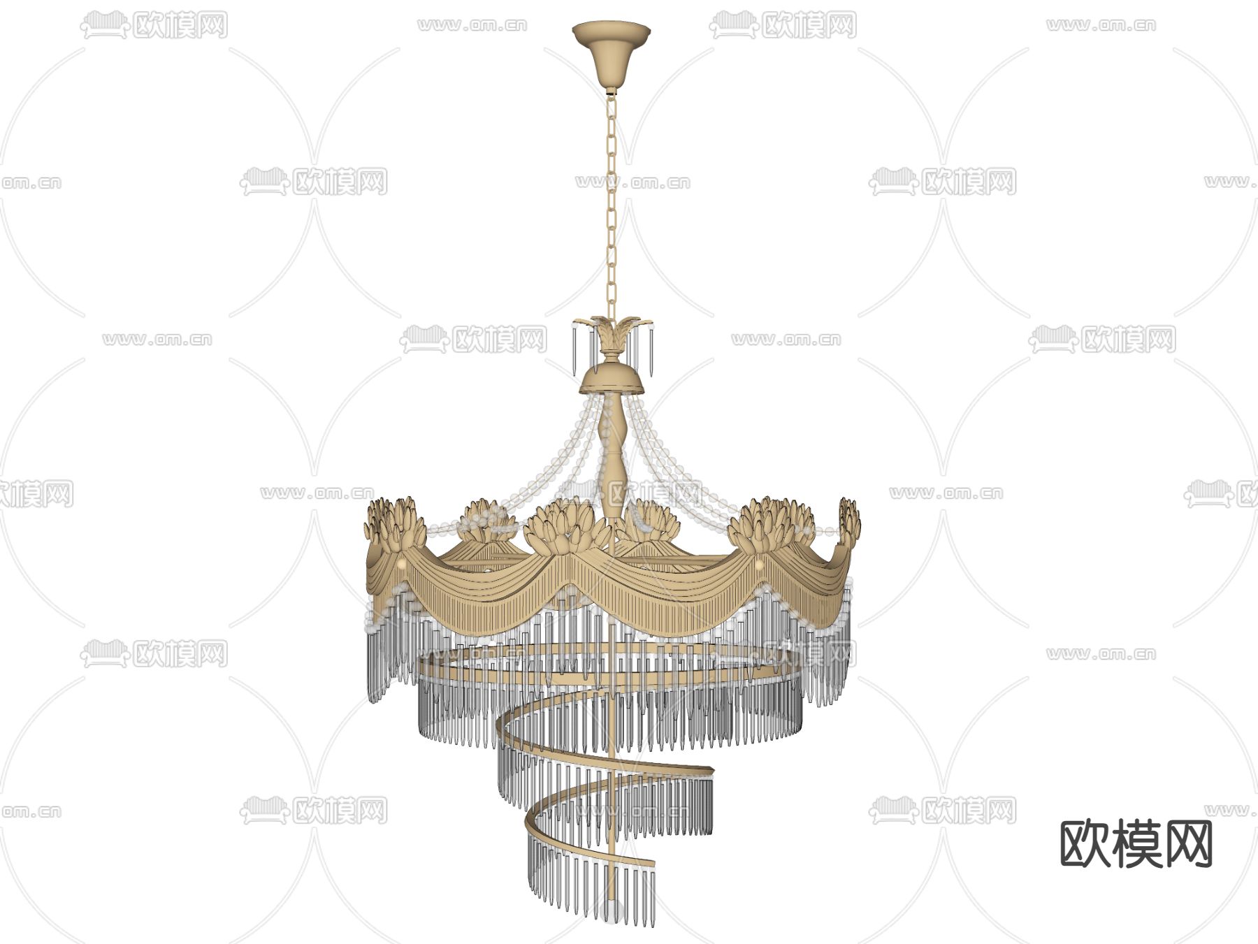 欧式古典水晶吊灯su模型下载（渲染图2）